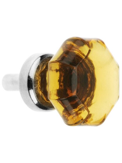 Amber Octagonal Glass Knob with Brass Base 1 1/8-Inch Diameter in Polished Nickel.